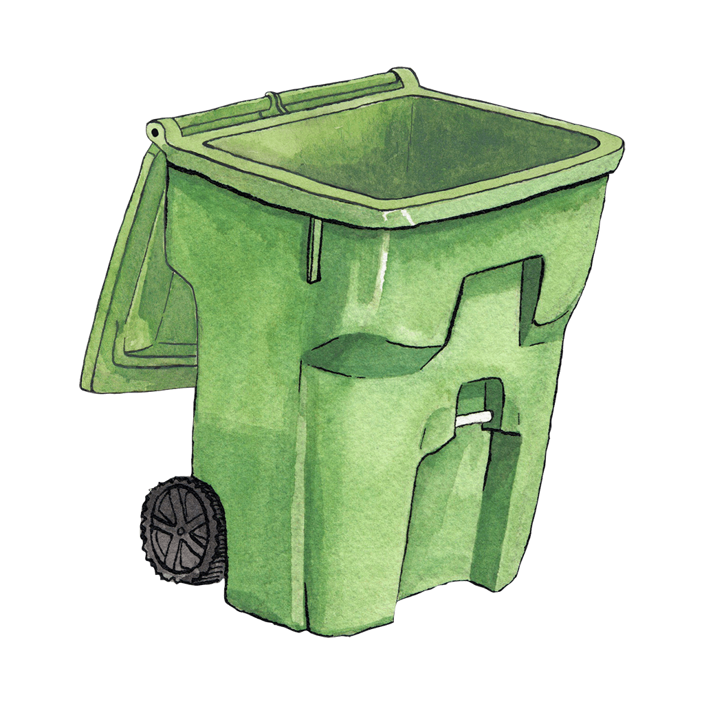 Illustration of an open green recycling bin