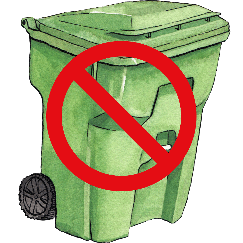 A closed green recycling bin.
