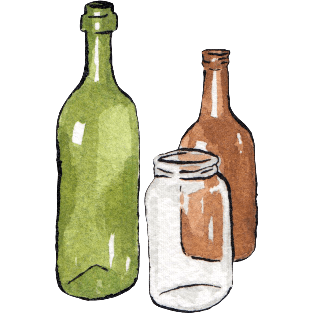 Glass bottles.