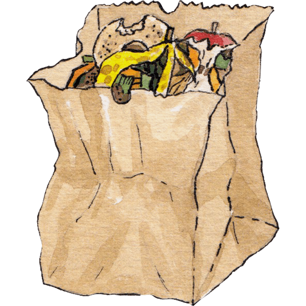 A paper bag full of food waste.